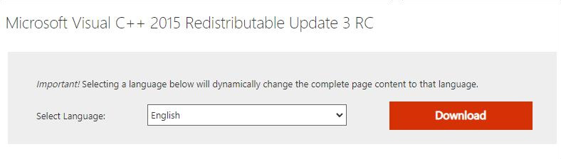 Download do Microsoft Visual C++ 2015 Redistribuível