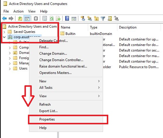 Usuários e computadores do Active Directory - para redefinição de senha de autoatendimento