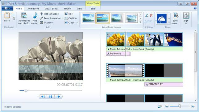 Interface de operação do software Windows Movie Maker