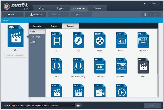 Interface de operação do software DVDFab Video Converter