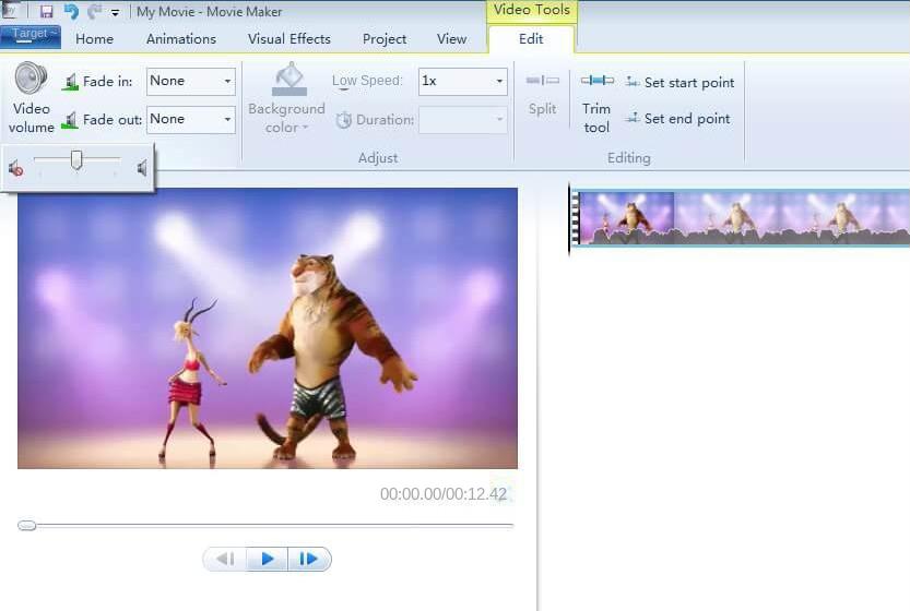 Interface de operação do software Windows Movie Maker