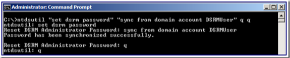 usando a capacidade do NTDSUTIL de passar todos os parâmetros em uma única linha de comando para redefinir a senha do Windows Server 2022