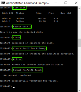 formatação de usb usando o diskpart