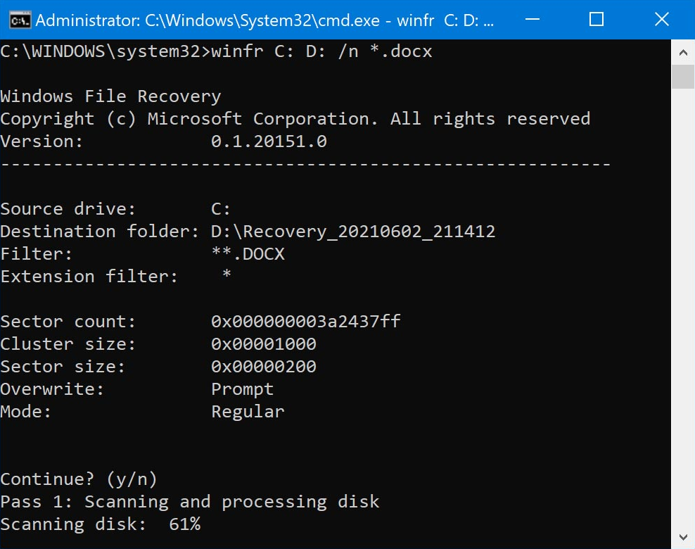 pesquise arquivos docx em sua unidade com a Scan de Partição Rápido do Windows