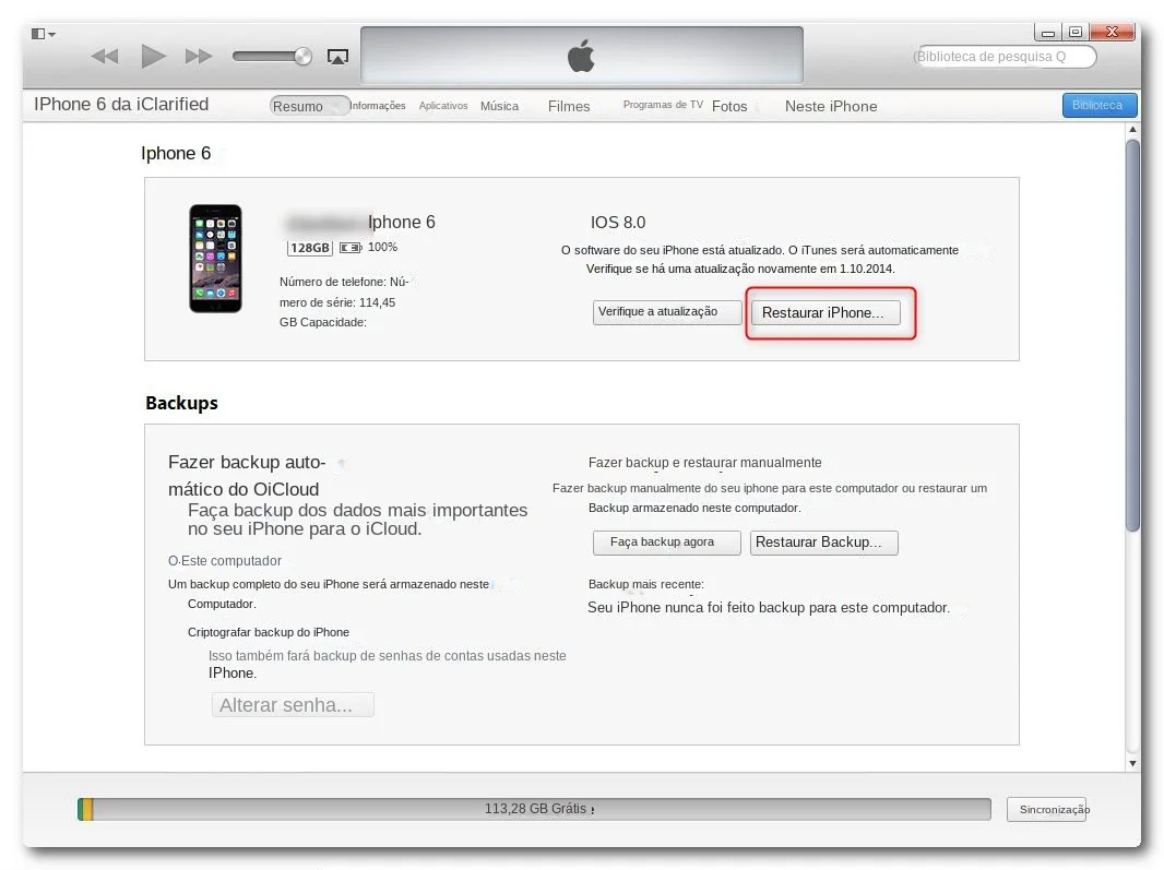 Restaurar seu iPhone 6