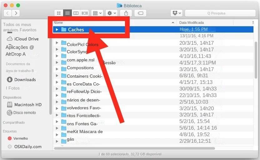 Mover arquivos do sistema para o HDD no macos