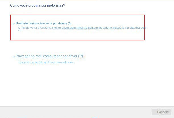 Selecione a opção Procurar drivers automaticamente