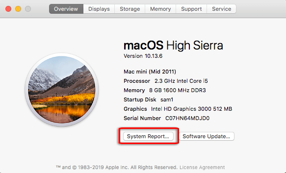 ir para o relatório do sistema mac