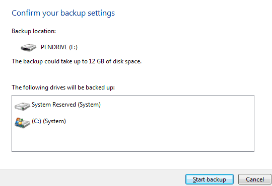 iniciar o backup do Windows 7