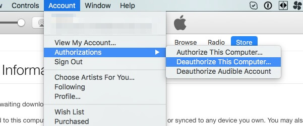 Desautorizar o iTunes no computador