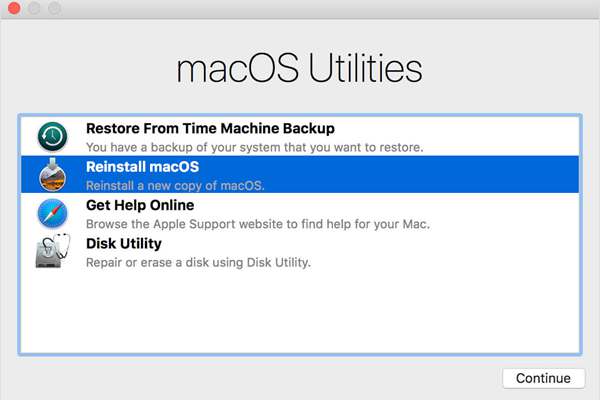 reinstalação para redefinição de fábrica do macos