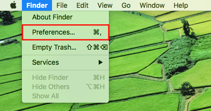 vá para as preferências do mac finder