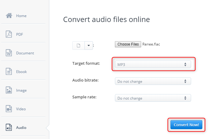 converter flac para mp3 no aconvertcom