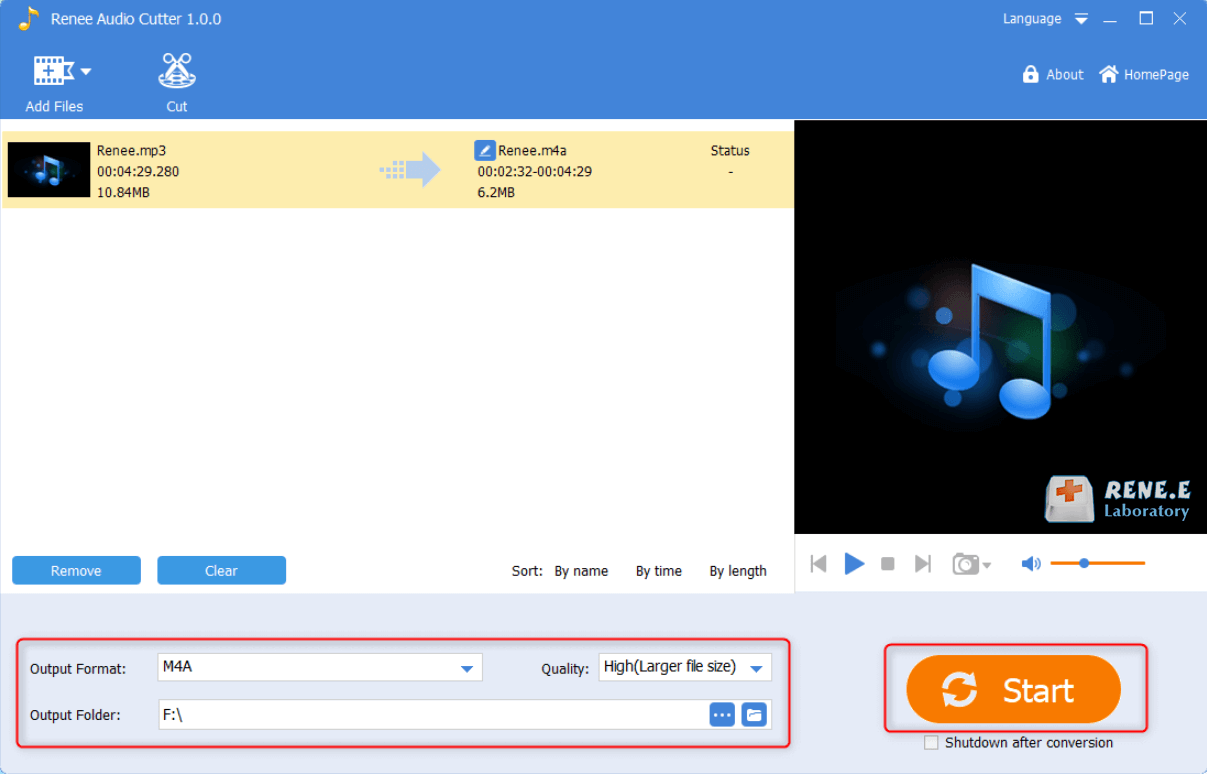 começar a produzir e salvar o arquivo m4a no renee audio tools