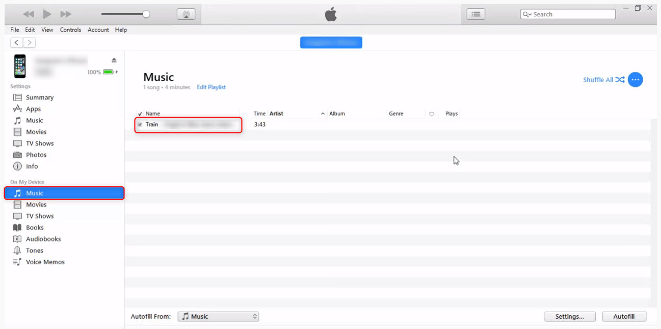 mostrar a música transferida no itunes