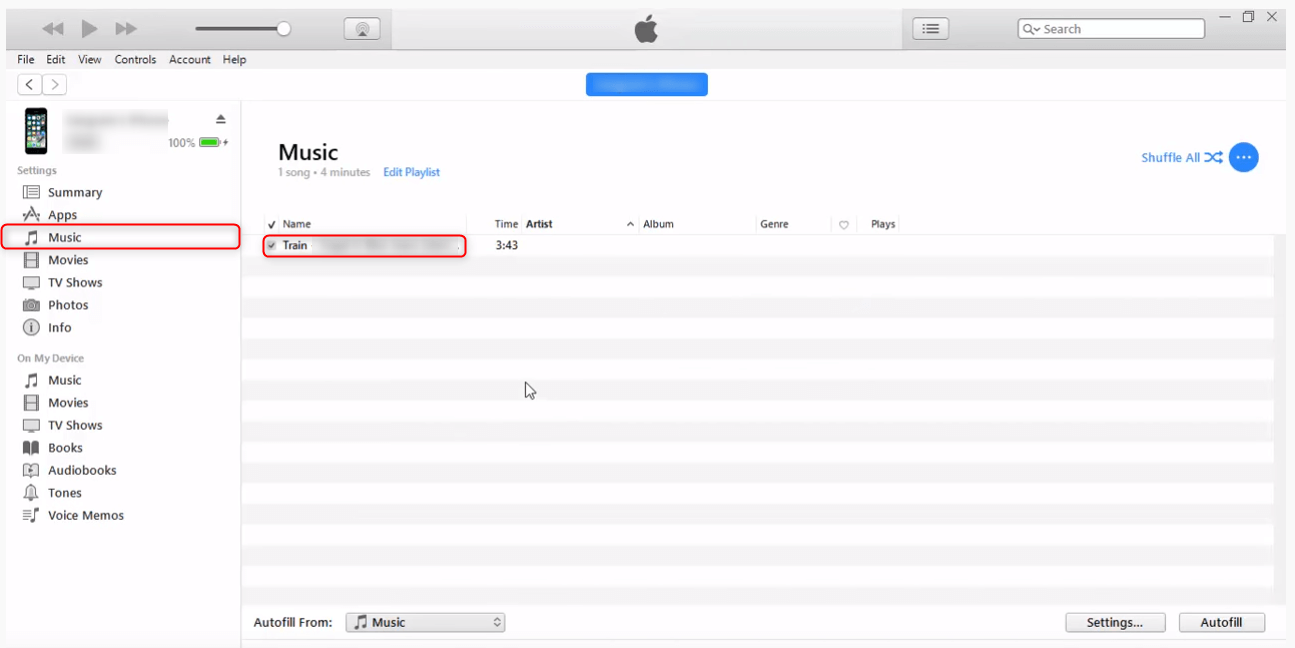 a música está listada no itunes