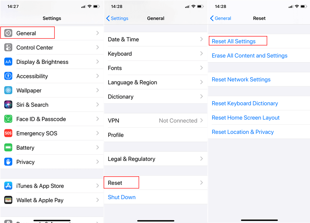 redefinir todas as configurações no dispositivo iOS