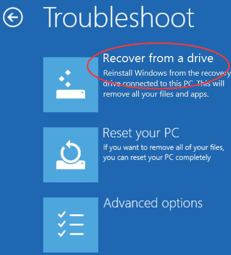 recuperar de uma unidade no troubleshoot windows