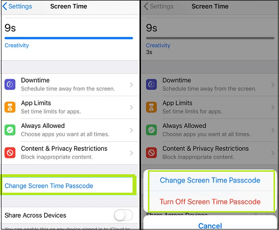 go to change screen time passcode in iphone