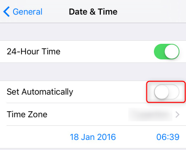 ativar as configurações automáticas de data e hora do iphone