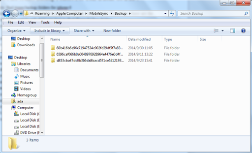 localizar os arquivos de backup no Windows para alterar o local de backup do itunes