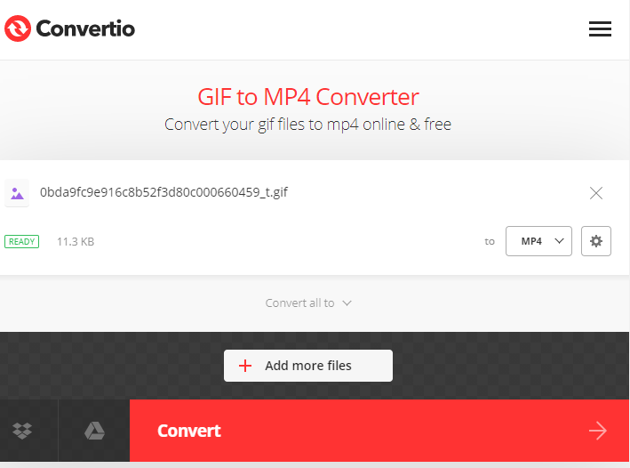 como converter gif para mp4 no convertio