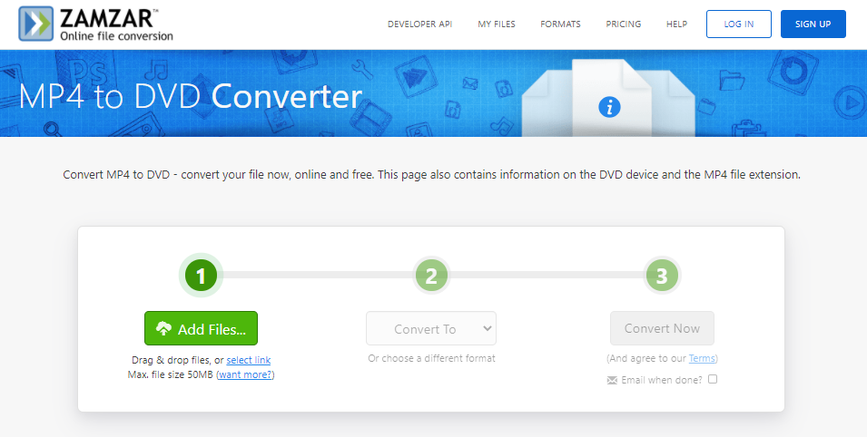 como converter mp4 para dvd no zamzar