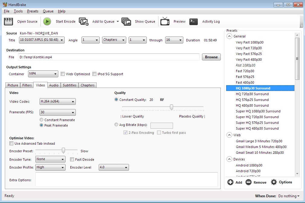 como usar o freio de mão para converter vob em mp4