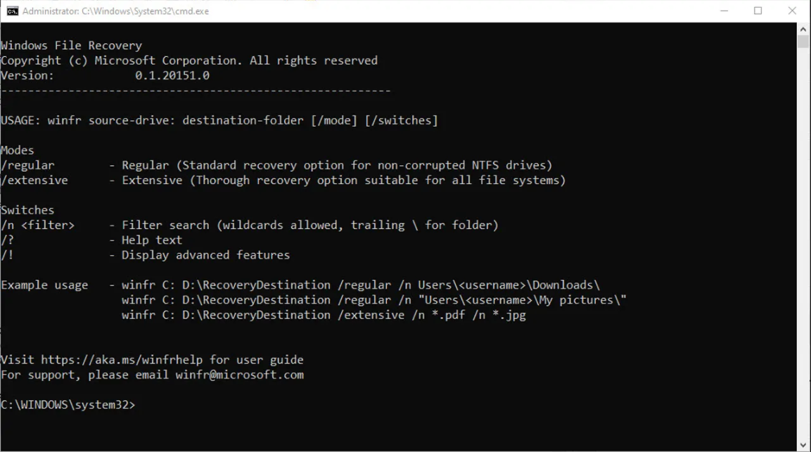 Usando o comando Windows Scan de Partição Rápido (winFr) do prompt de comando (CMD) para recuperar arquivos excluídos em uma unidade USB no Windows 10/11