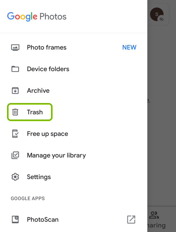 lixeira do google photos no Android