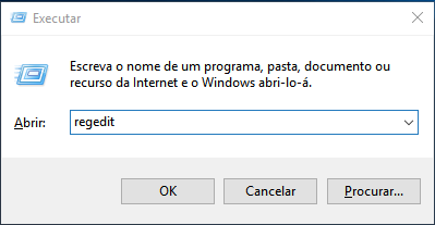 digite regedit em executar