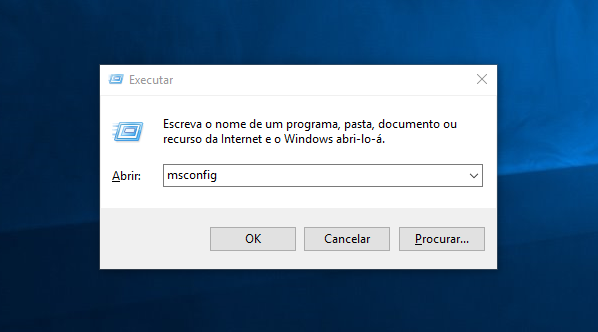 pesquisar msconfig no Windows