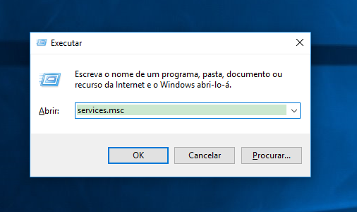 inserir o service msc na execução do Windows 7