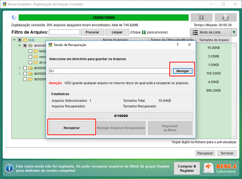 selecione o destino para salvar os arquivos recuperados no renee undeleter para restaurar a capacidade total do cartão sd