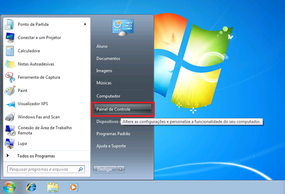 Painel de controle do Windows 7