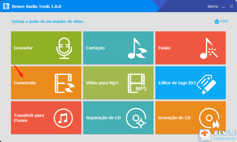 clique no conversor nas ferramentas de áudio da renee