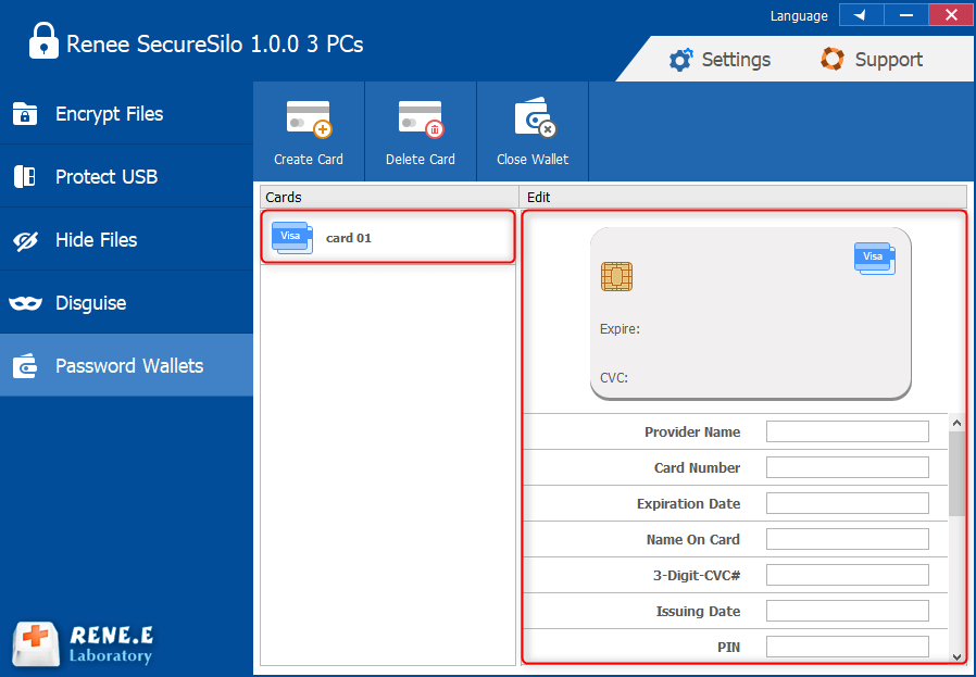 edite as informações do cartão em renee securesilo