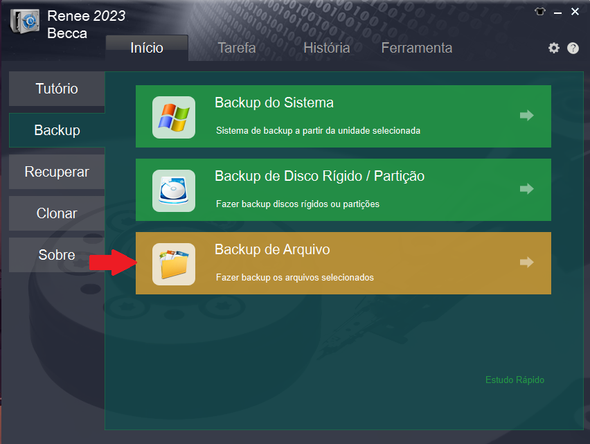 clique para fazer backup de arquivos no renee becca