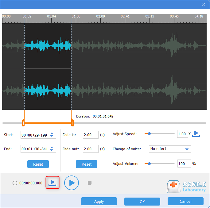 usar a função de conversor de áudio da renee para cortar músicas