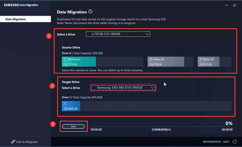 Programa de migração de dados da Samsung