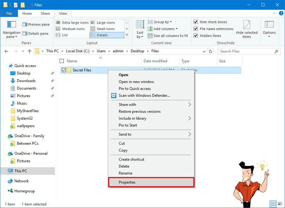 selecionar propriedades de uma pasta no windows 10