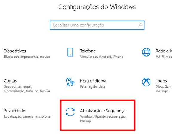 Atualizações e segurança do Windows