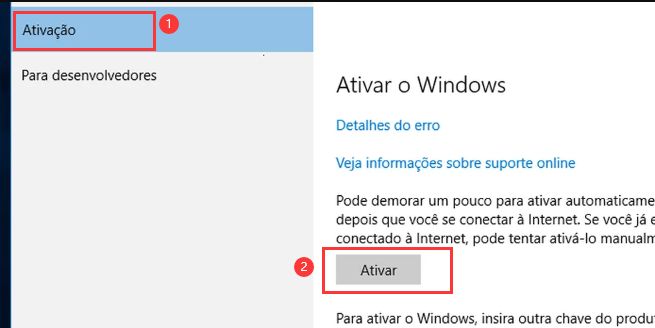 Clique no botão Ativar o Windows