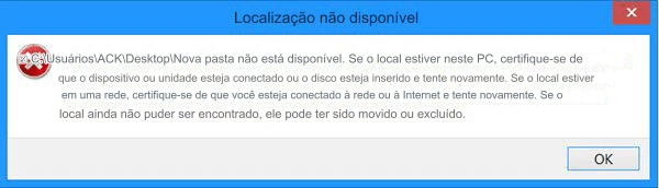 O local da área de trabalho não está disponível no Windows