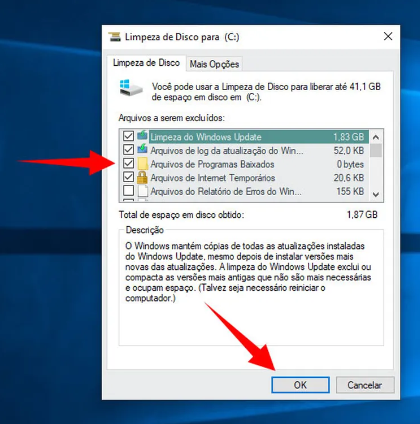 Selecione Temporary Files (Arquivos temporários) em Disk Cleanup (Limpeza de disco)