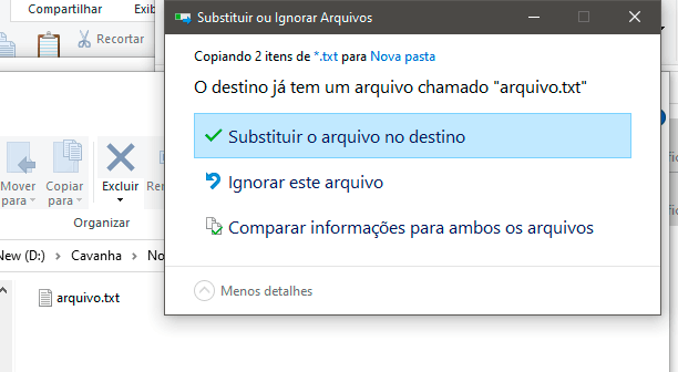 sobrescrever um arquivo prompt do Windows