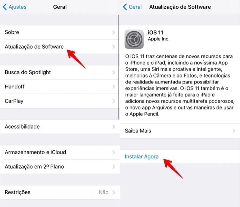 como atualizar o ios no ipad