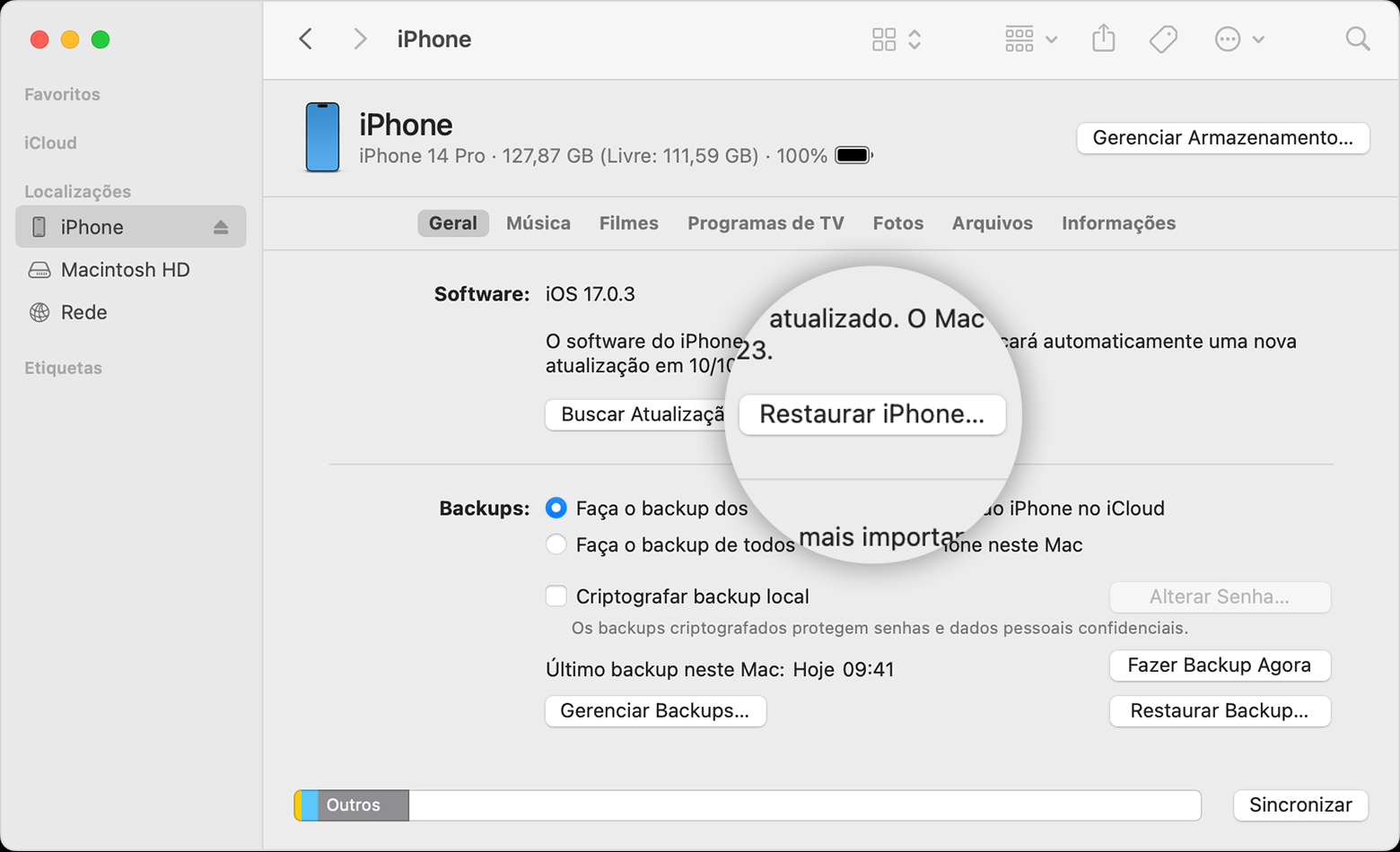 como restaurar o backup do iphone no itunes