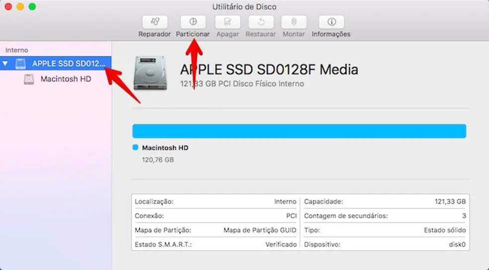 botão de partição do utilitário de disco do mac