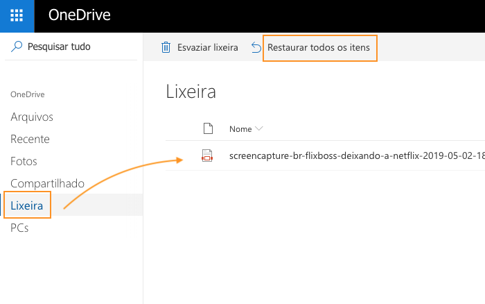 Lixeira do OneDrive